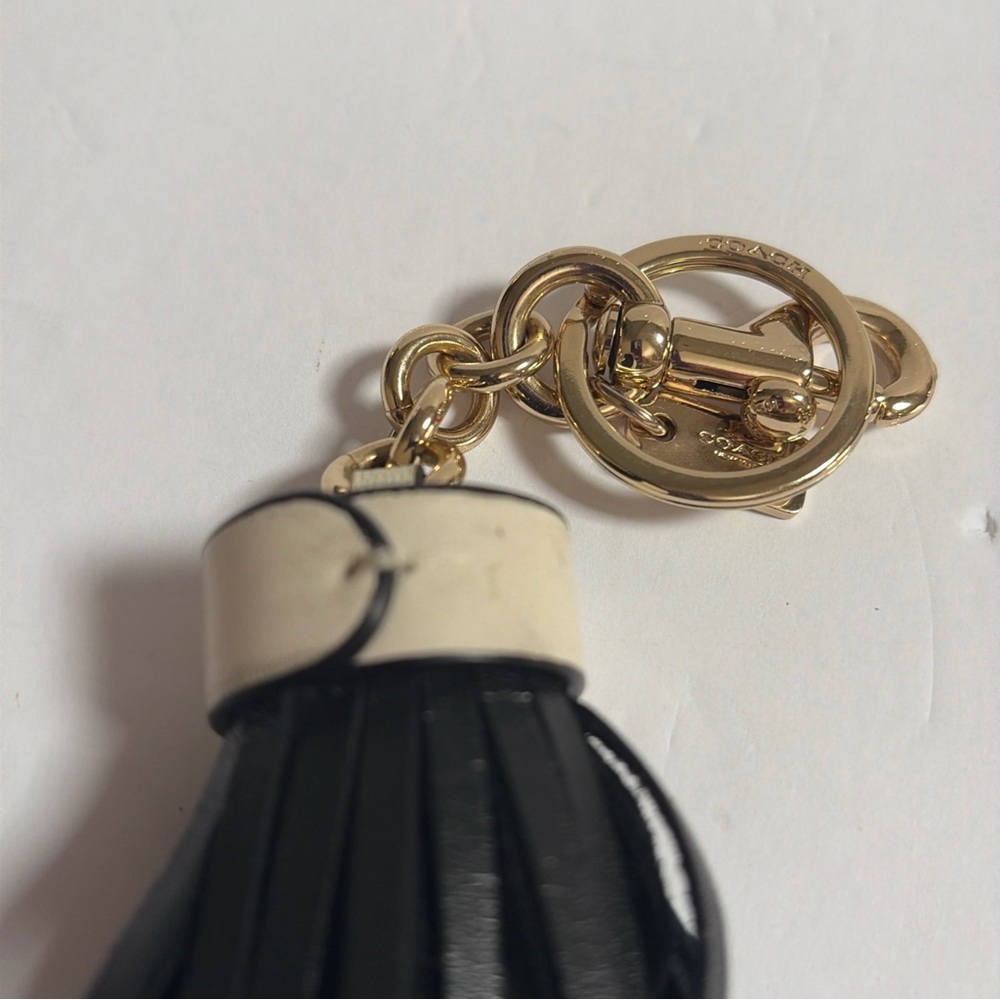 COACH LEATHER TASSEL BAG CHARM GOLD/BLACK/IVORY COACH STYLE # F58505 - Picture 5 of 7